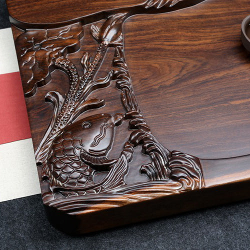 Hand-carved Removable Aged Wood Tea Tray — tea