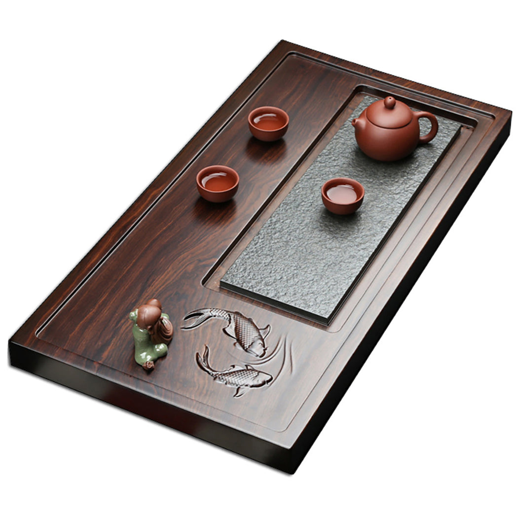 Black Stone And Wood Goldfish Tea Tray