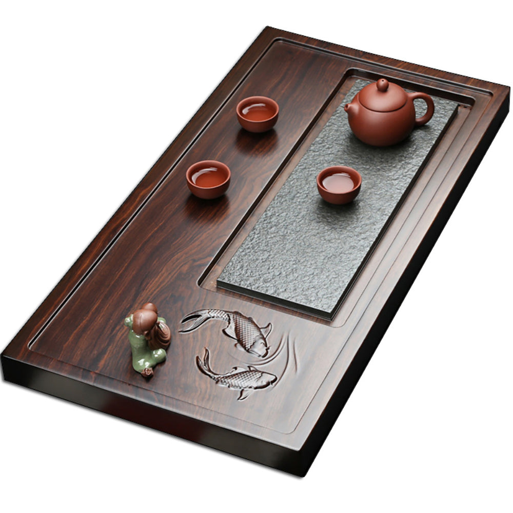 Black Stone And Wood Goldfish Tea Tray