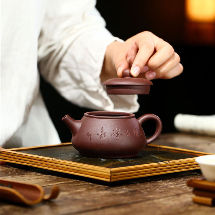 Yixing Purple Clay Carved Teapot