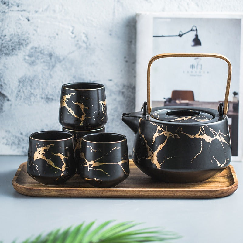 Marbling Modern Tea Set With Bamboo Stand – Umi Tea Sets