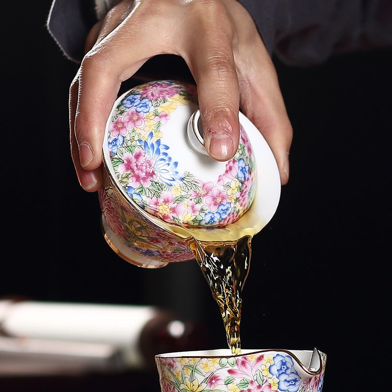 Enamel Porcelain Flowers Gaiwan