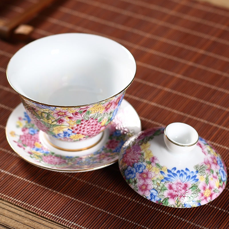 Enamel Porcelain Flowers Gaiwan