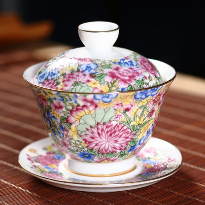 Enamel Porcelain Flowers Gaiwan