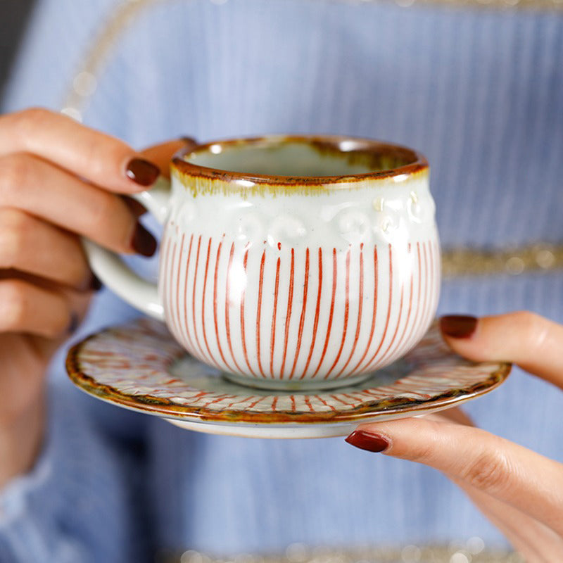 (Set of Two) Japanese Tea Cup With Handle And Saucer