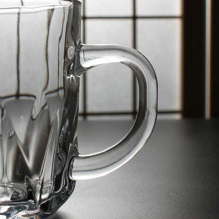 Set of Two - Diamonds Glass Tea Cup With Handle