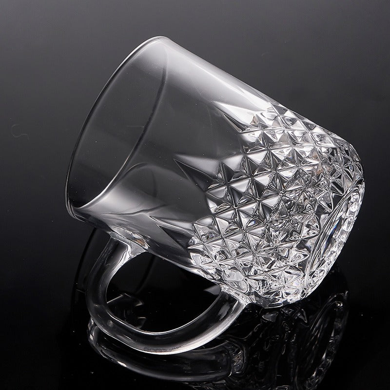 Set of Two - Diamonds Glass Tea Cup With Handle