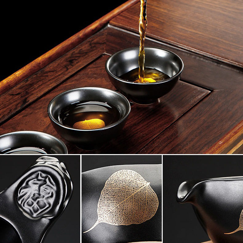 Black Ceramic Automatic Gongfu Tea Set