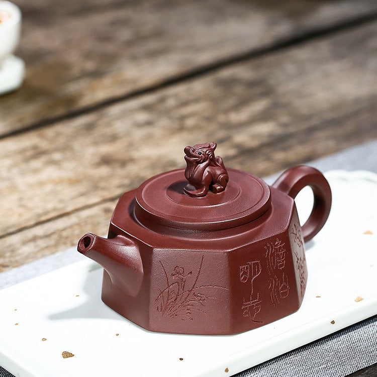 Yixing Purple Clay Kylin Octagonal Teapot