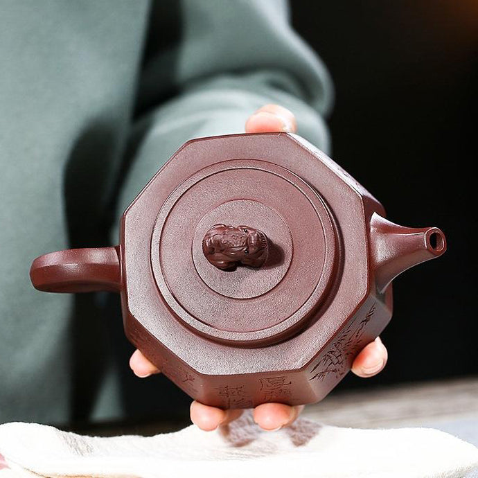 Yixing Purple Clay Kylin Octagonal Teapot