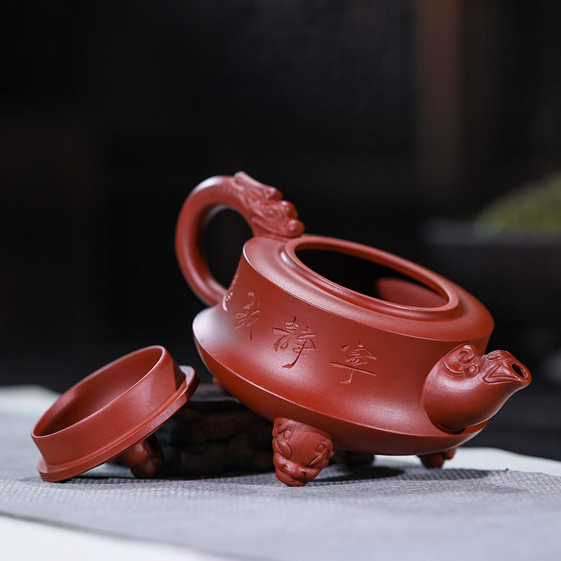 Yixing Tea Pot Beauty Kettle Black Mud Hand Carved