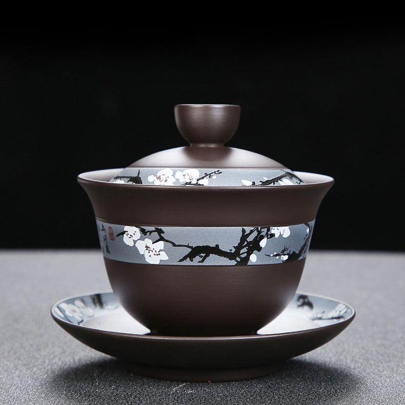 Yixing Purple Clay Winter Plum Tea Set