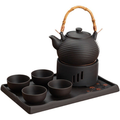 Japanese Clay Tea Set With Warmer And Tray