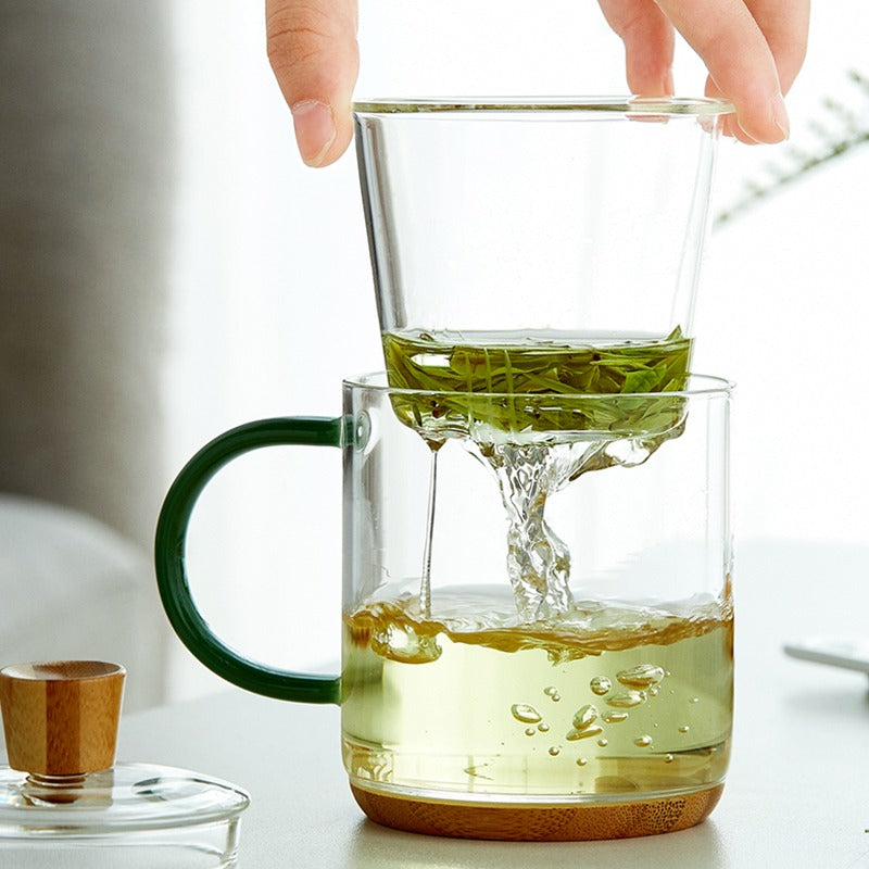 Office Glass Tea Cup With Wooden Bottom