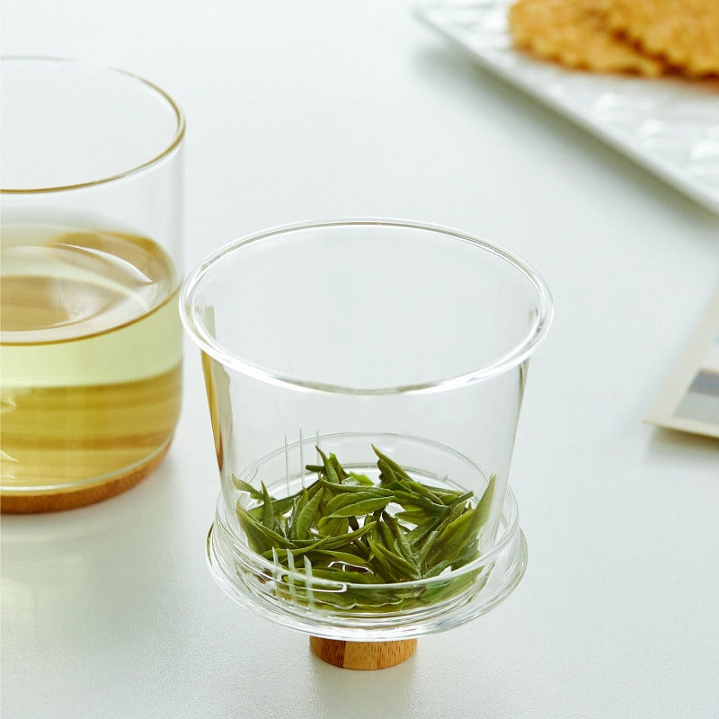 Office Glass Tea Cup With Wooden Bottom