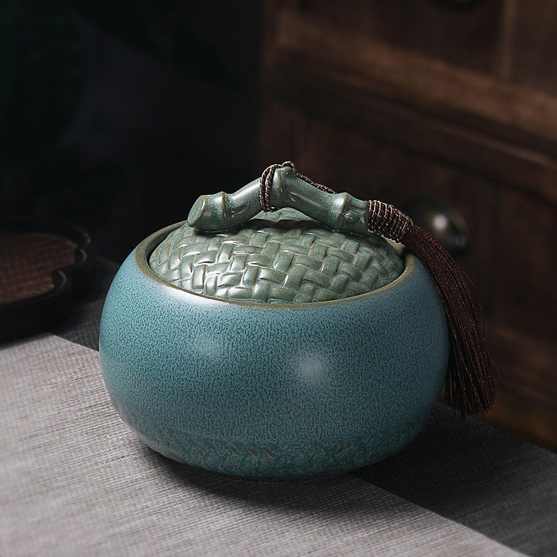 Blue Coarse Pottery Tea Caddy