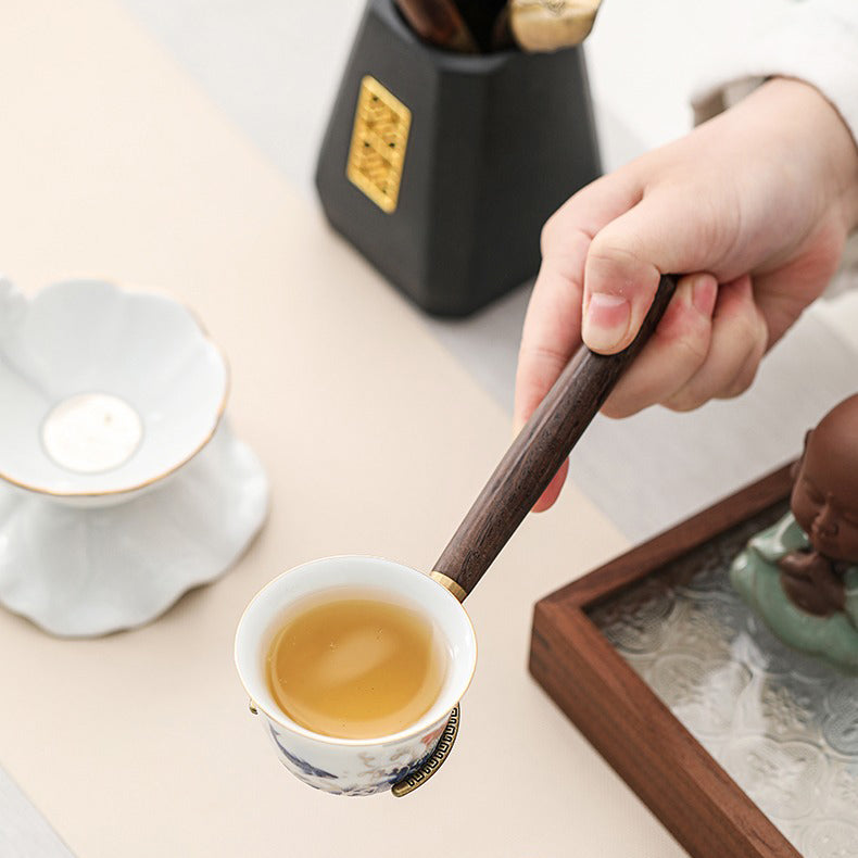 Ebony Tea Utensils Set With Black Ceramic Holder