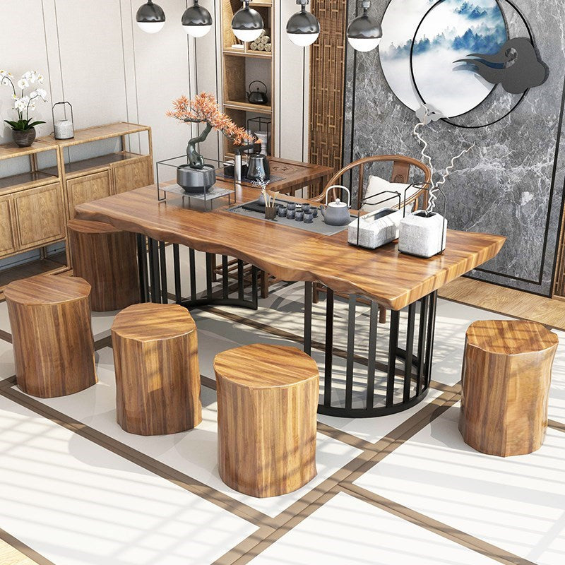 Gongfu Tea Table With Wooden Stump Stools