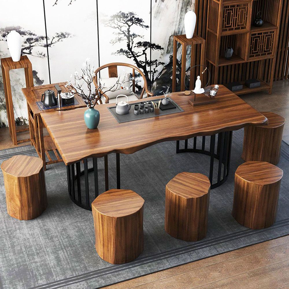 Gongfu Tea Table With Wooden Stump Stools