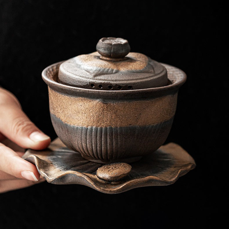 Coarse Pottery Lotus Gaiwan Teapot