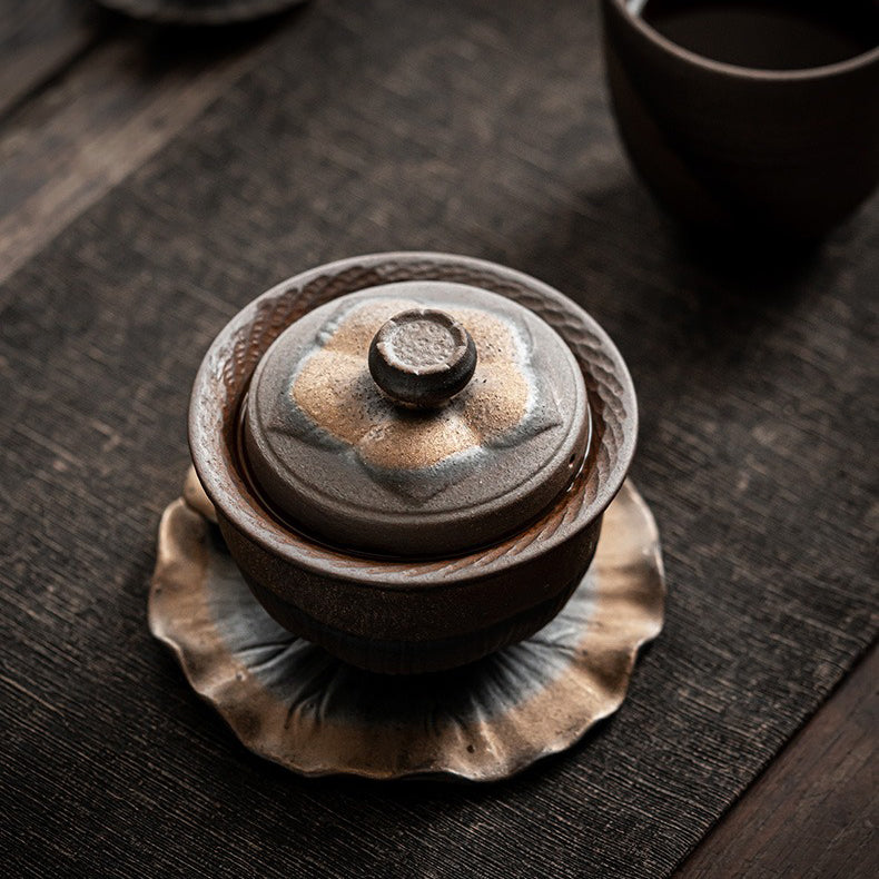 Coarse Pottery Lotus Gaiwan Teapot