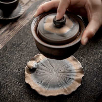 Coarse Pottery Lotus Gaiwan Teapot