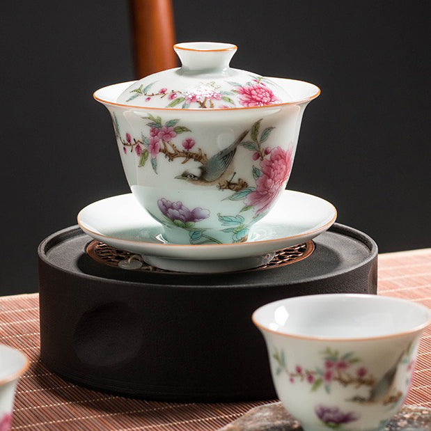 Hand-painted Flowers And Birds Gaiwan