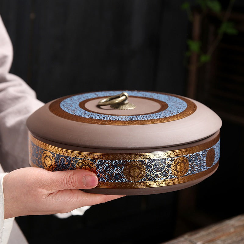 Yixing Clay Puerh Tea Cake Flat Caddy