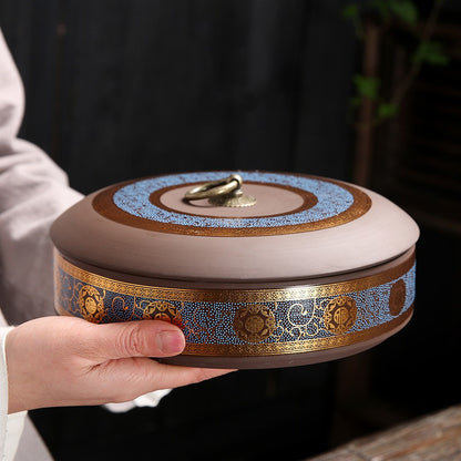 Yixing Clay Puerh Tea Cake Flat Caddy