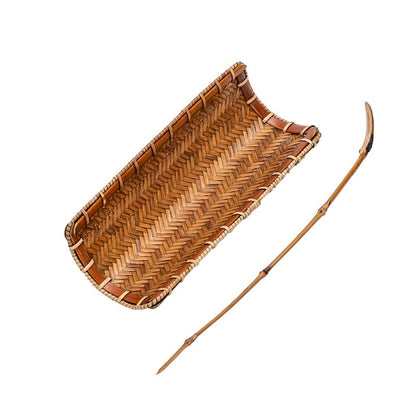 Bamboo Weaving Dustpan Tea Holder With Spoon