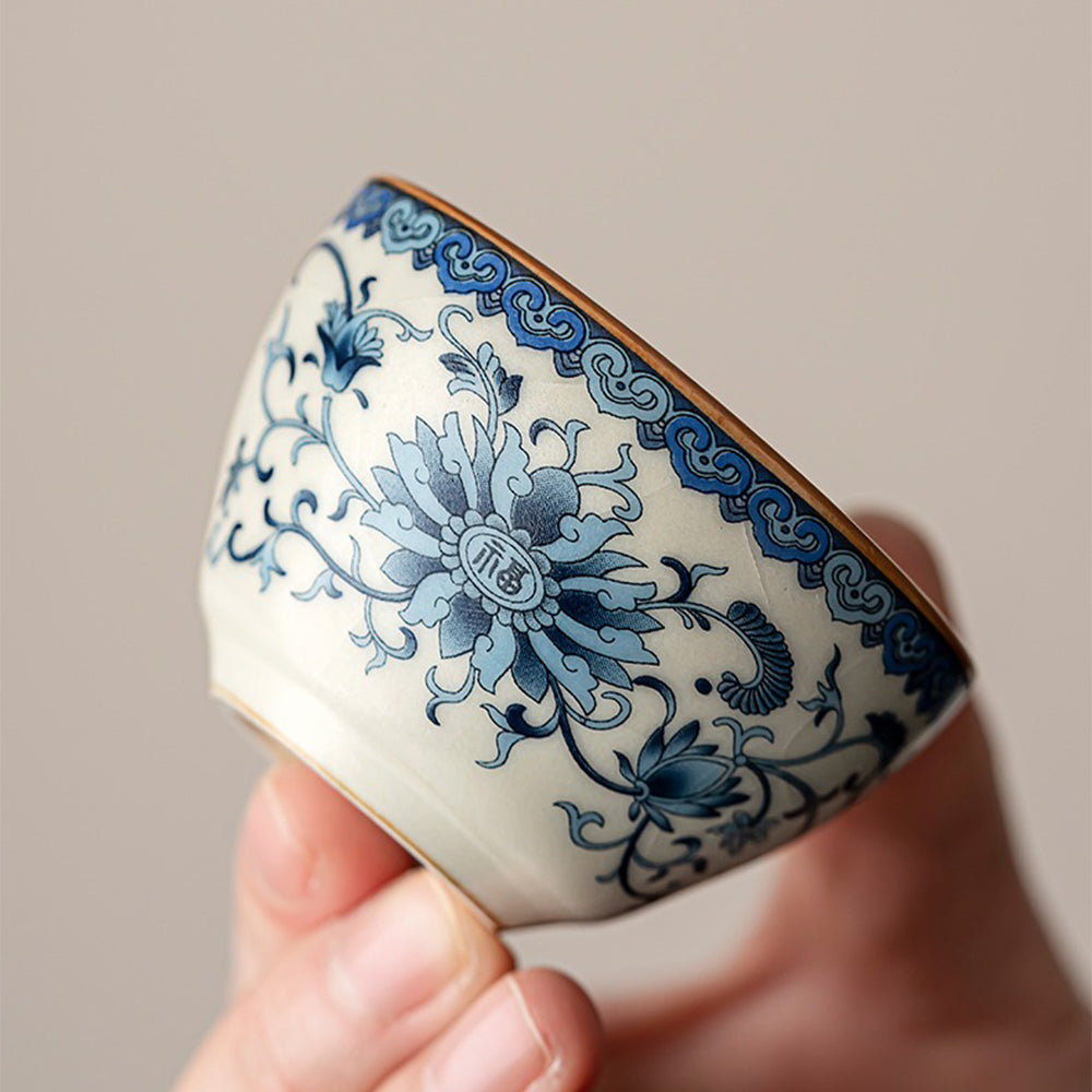 Blue And White Ruyao Twig Flowers Tea Set