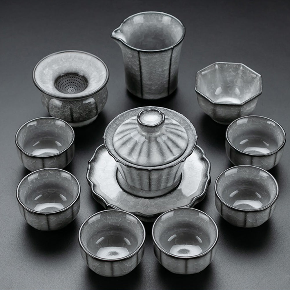 Black Ice Crack Ceramic Tea Set