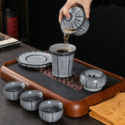 Black Ice Crack Ceramic Tea Set