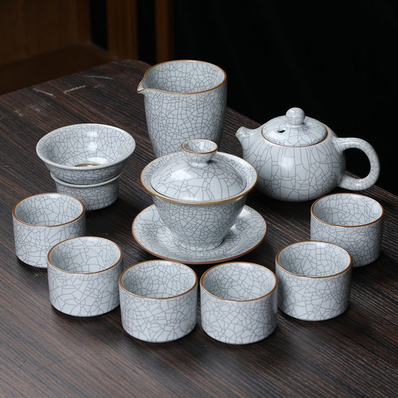 Milky White Ruyao Ice Crack Tea Set