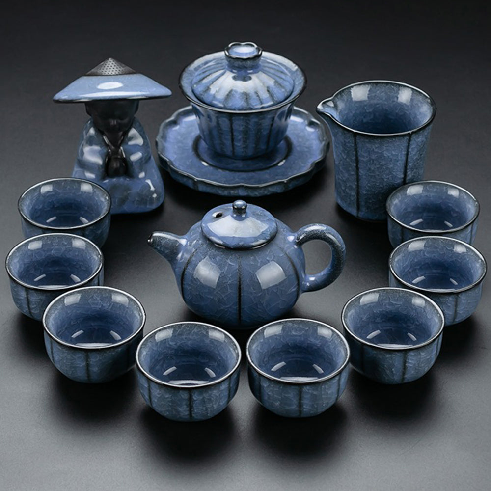 Ice Crack Blue Ceramic Tea Set