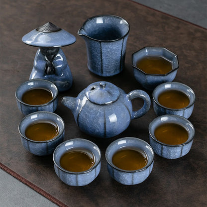 Ice Crack Blue Ceramic Tea Set