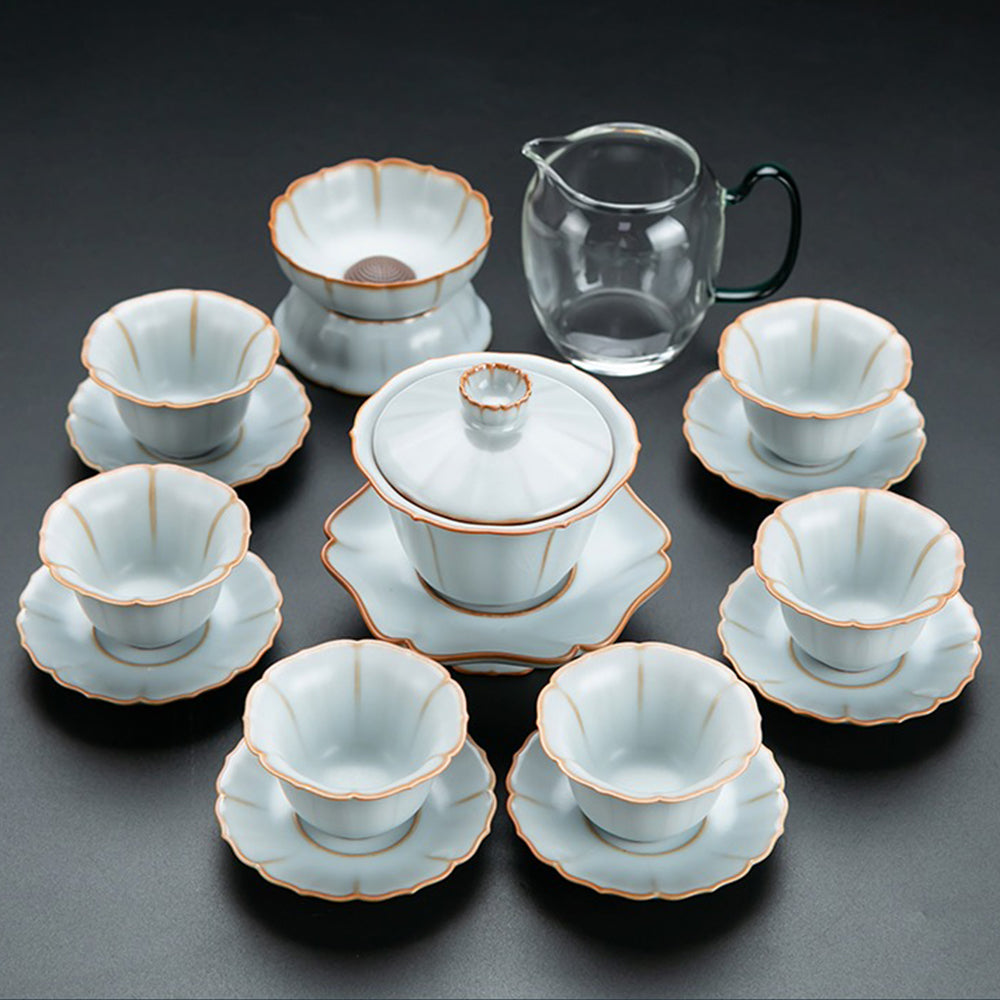 Chinese Ruyao Flower Tea Set With Sauser