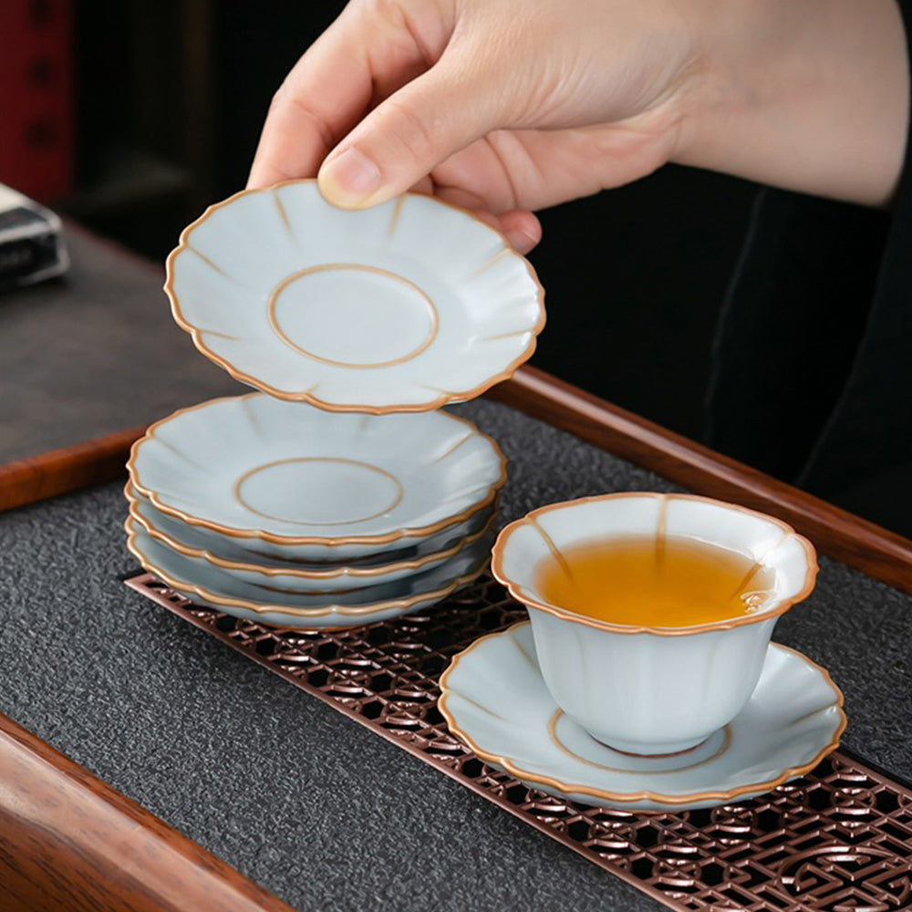 Chinese Ruyao Flower Tea Set With Sauser