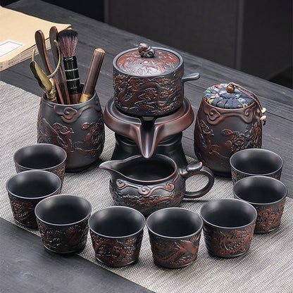 Purple Clay Dragon And Phoenix Automatic Tea Set