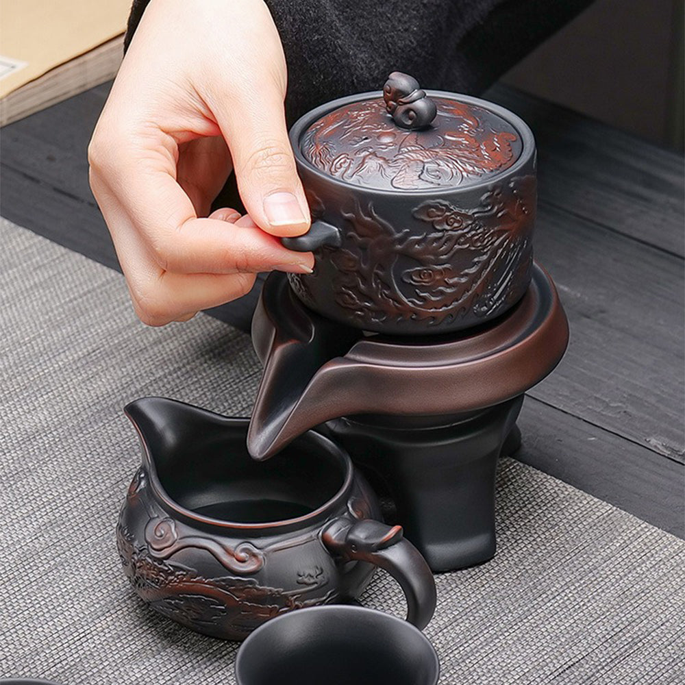 Purple Clay Dragon And Phoenix Automatic Tea Set