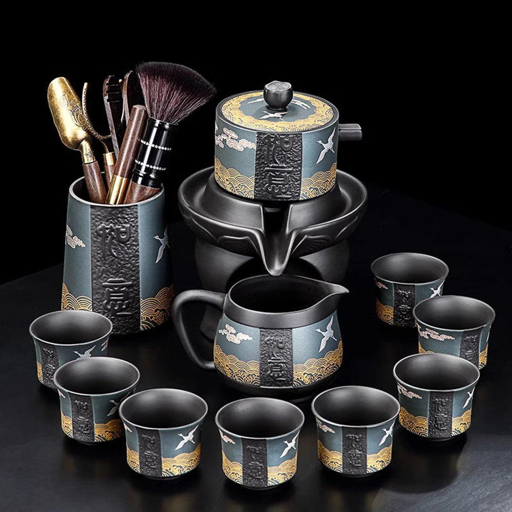 Purple Clay Cranes Automatic Tea Set