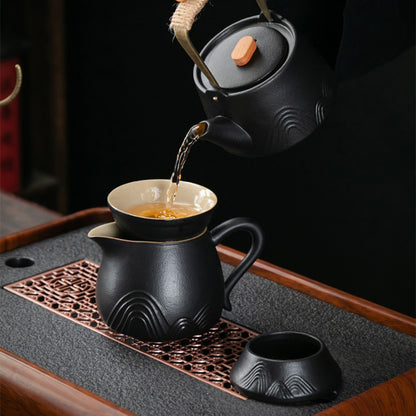 Japanese Black Pottery Mountains Tea Set