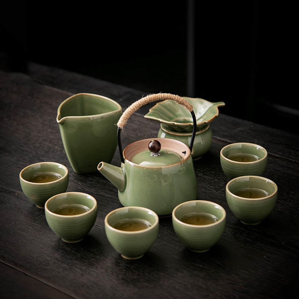 Japanese Celadon Banana Leaf Tea Set