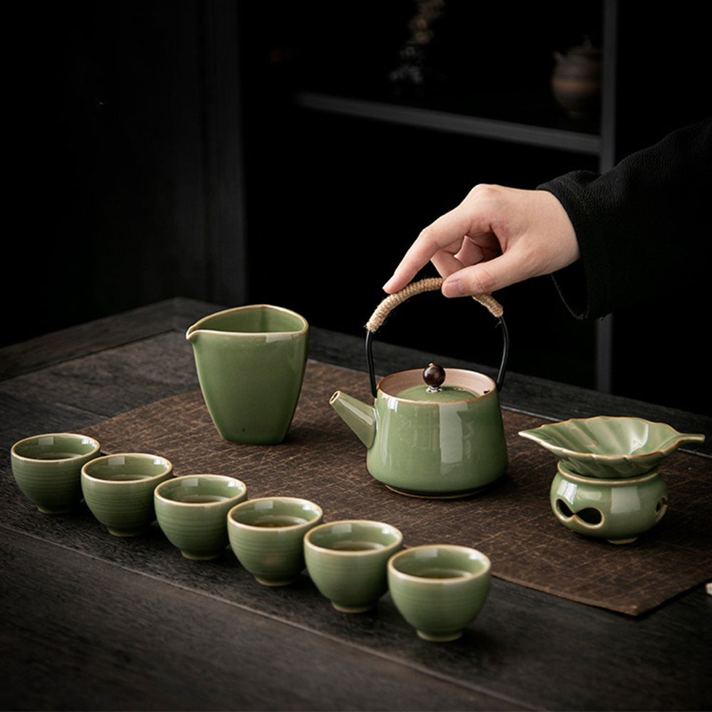 Japanese Celadon Banana Leaf Tea Set