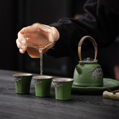 Japanese Green Pottery Tea Set