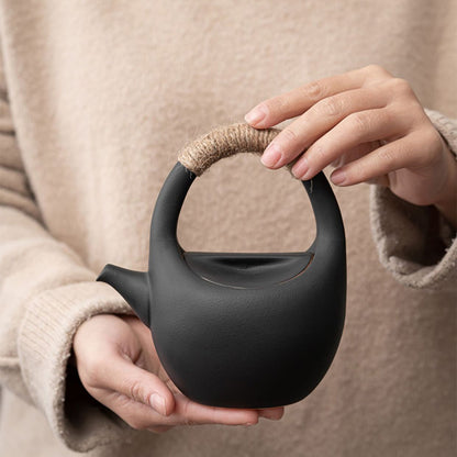 Japanese Black Pottery Tea Set With Warmer
