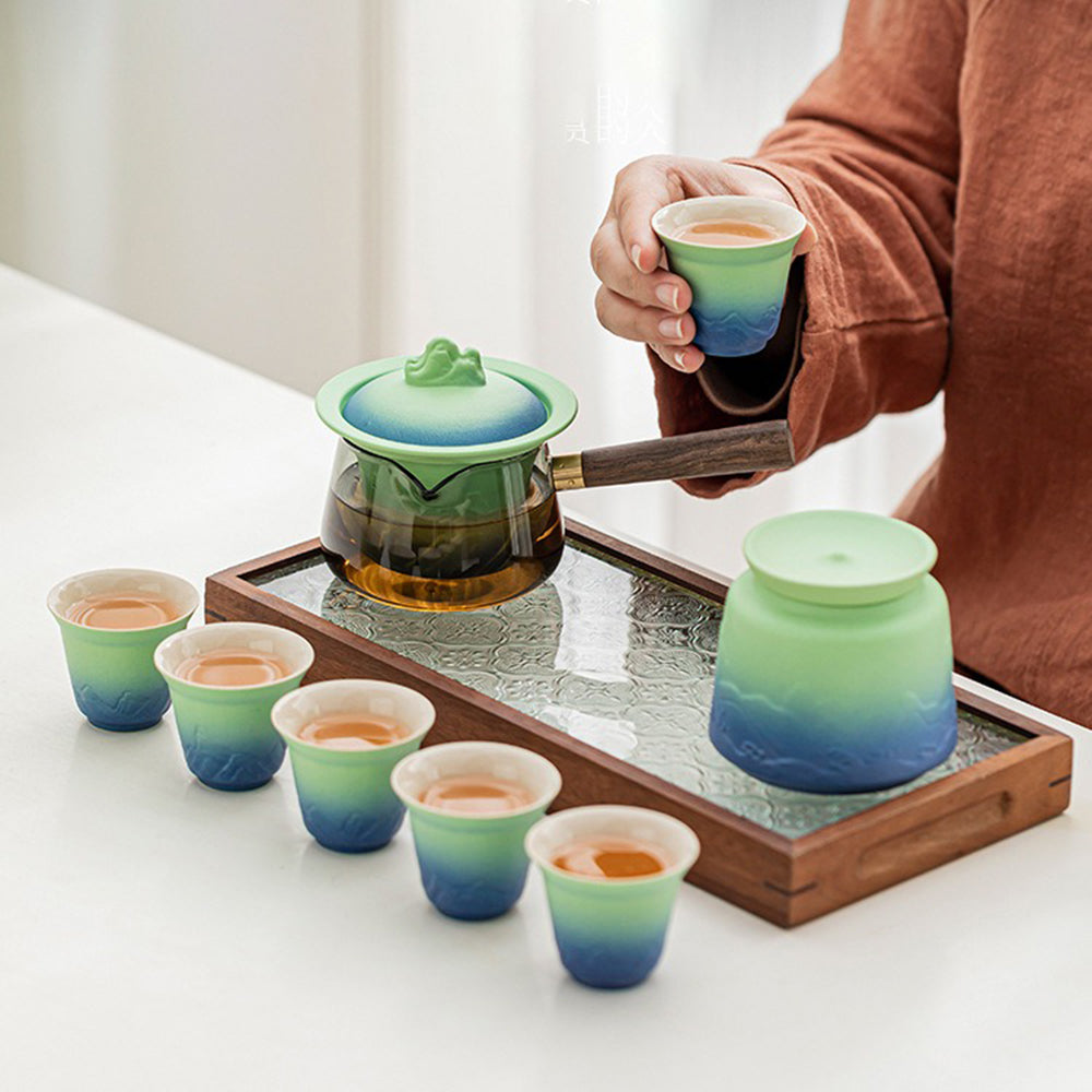 Japanese Mountains And Seas Pottery Tea Set