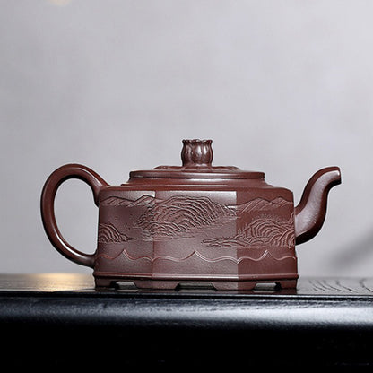 Landscape Purple Clay Octagonal Teapot