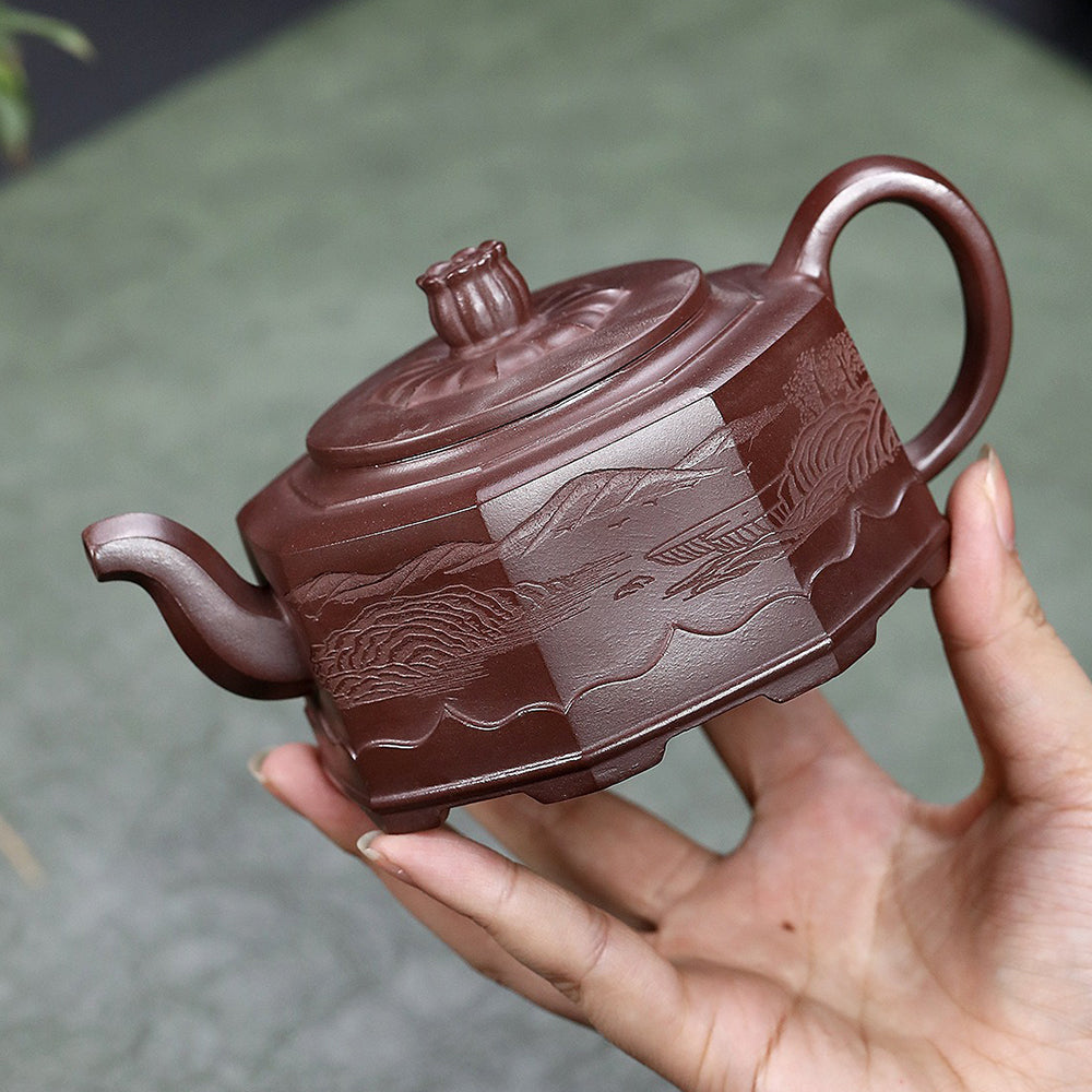 Landscape Purple Clay Octagonal Teapot