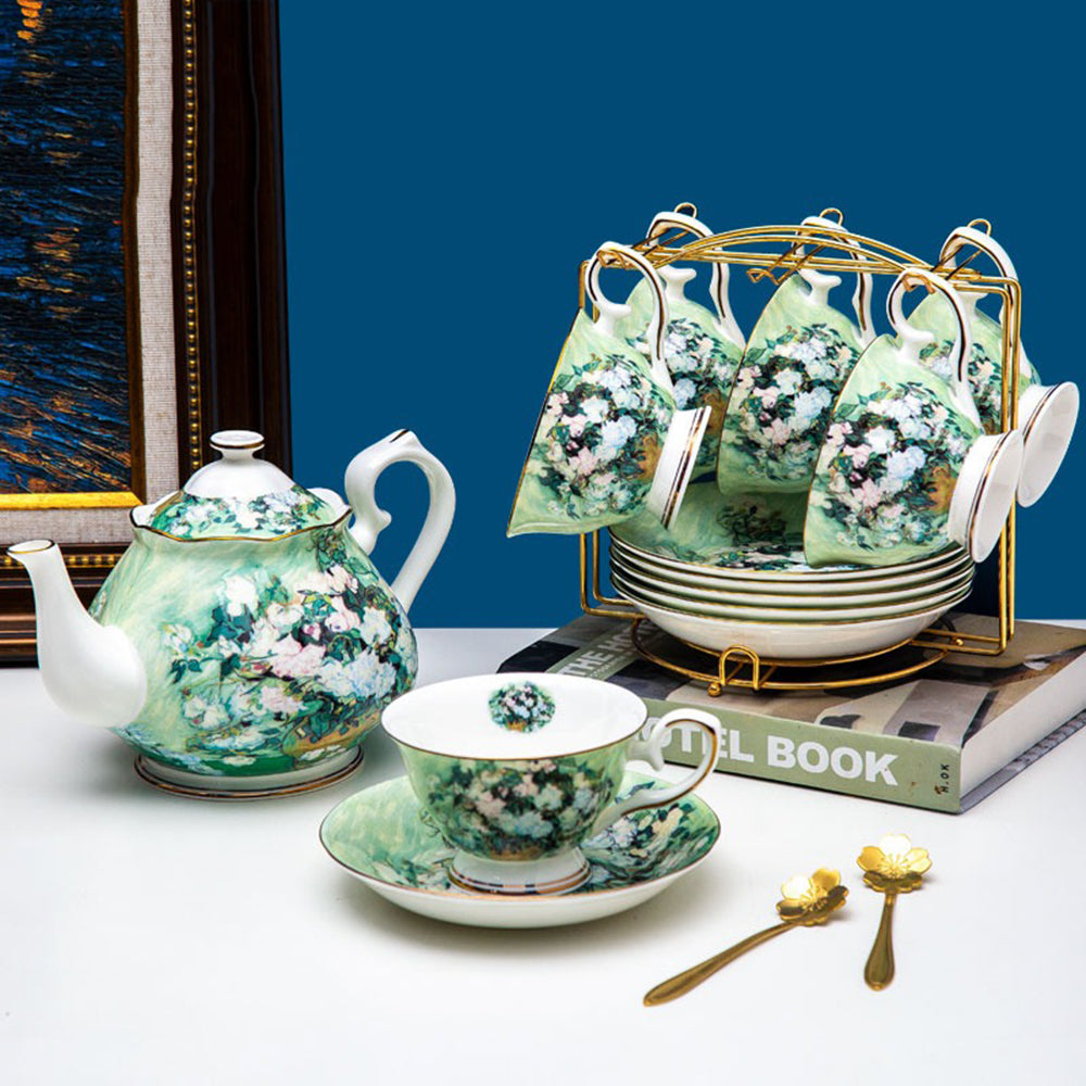 Van Gogh White Rose Bone China Tea Set